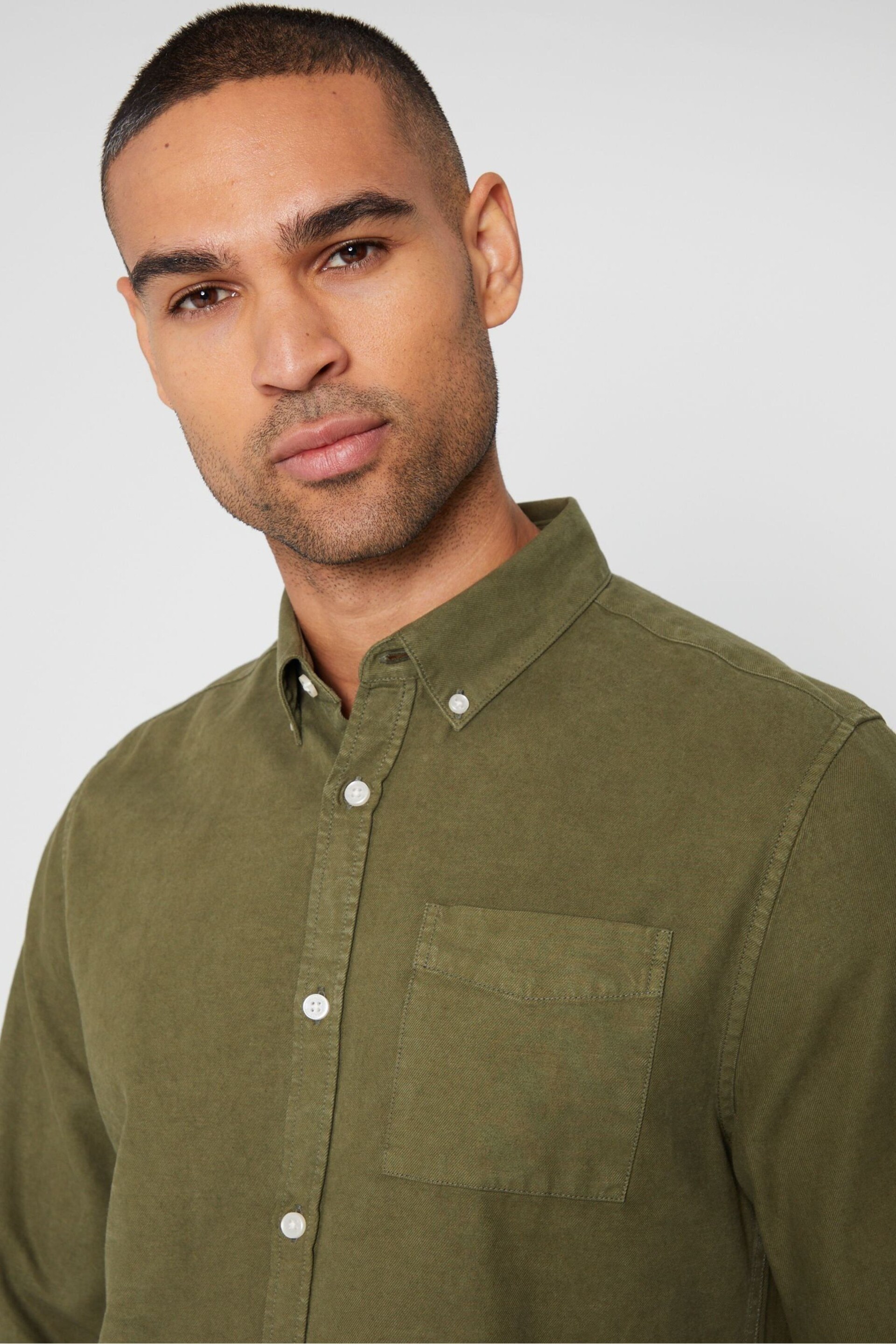 Threadbare Khaki Long Sleeve Soft Feel Cotton Blend Shirt - Image 5 of 5