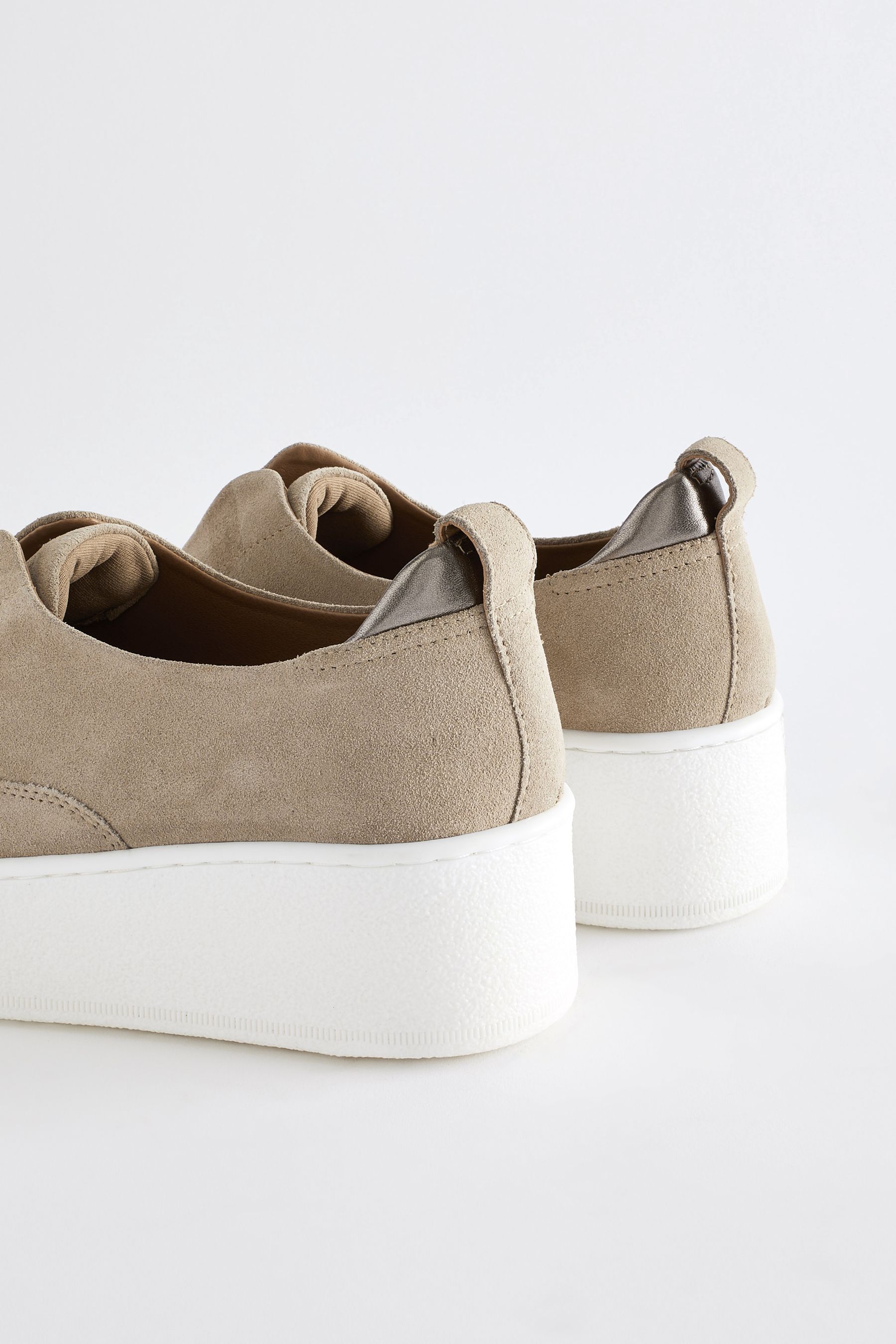 Taupe Slip On Signature Forever Comfort Leather Chunky Wedge Platform Trainers