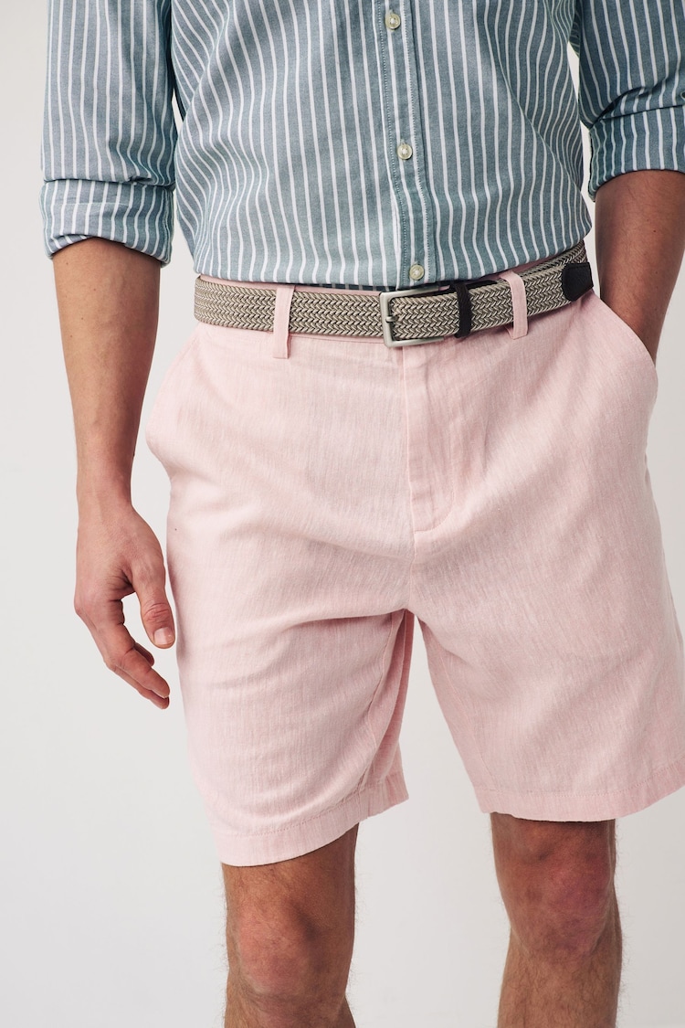 Pink Linen Cotton Chino Shorts with Belt Included - Image 1 of 8