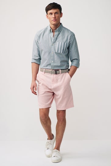 Pink Linen Cotton Chino Shorts with Belt Included