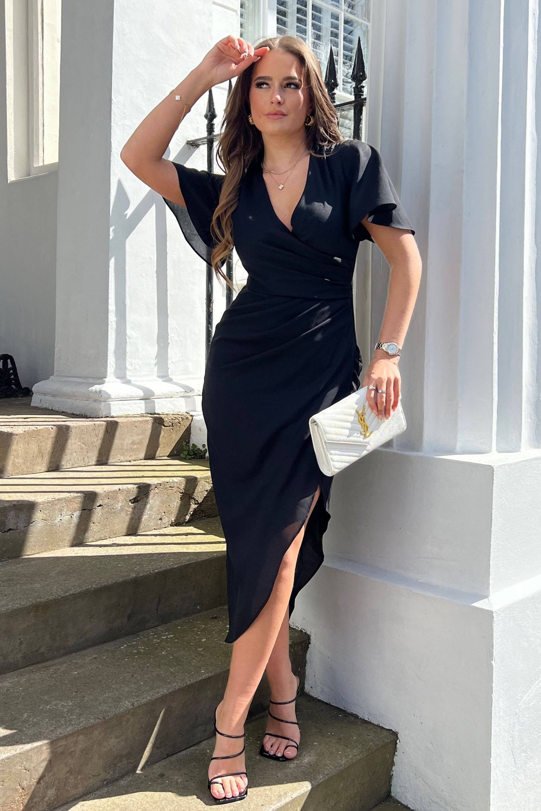 Girl in shop mind black dress
