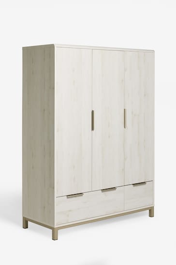 White Bronx Oak Effect Triple, 2 Drawers Wardrobe