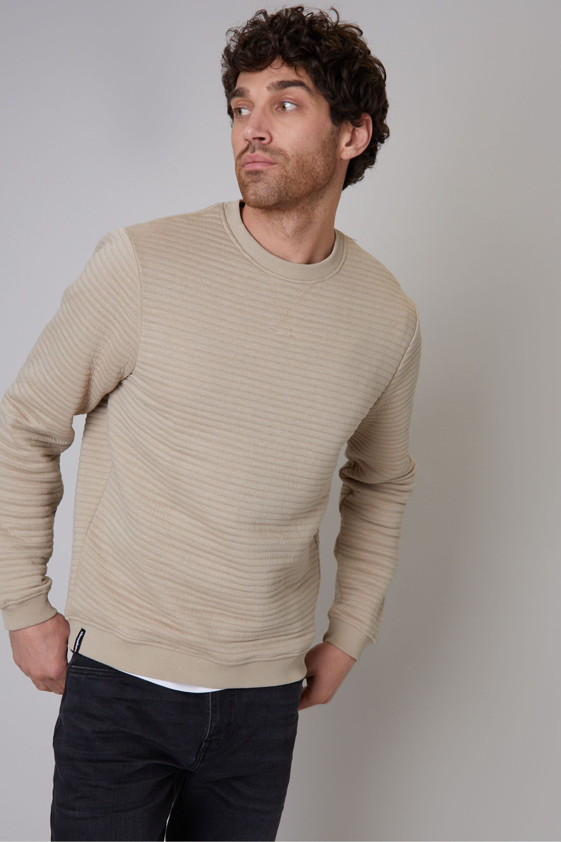 Threadbare Brown Ottoman Rib Crew Neck Sweatshirt - Image 1 of 4