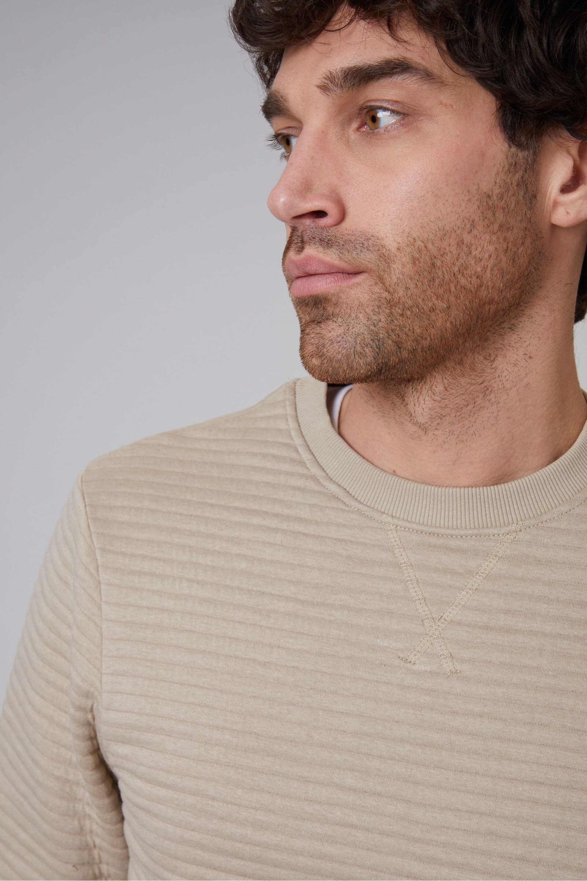 Threadbare Brown Ottoman Rib Crew Neck Sweatshirt - Image 4 of 4