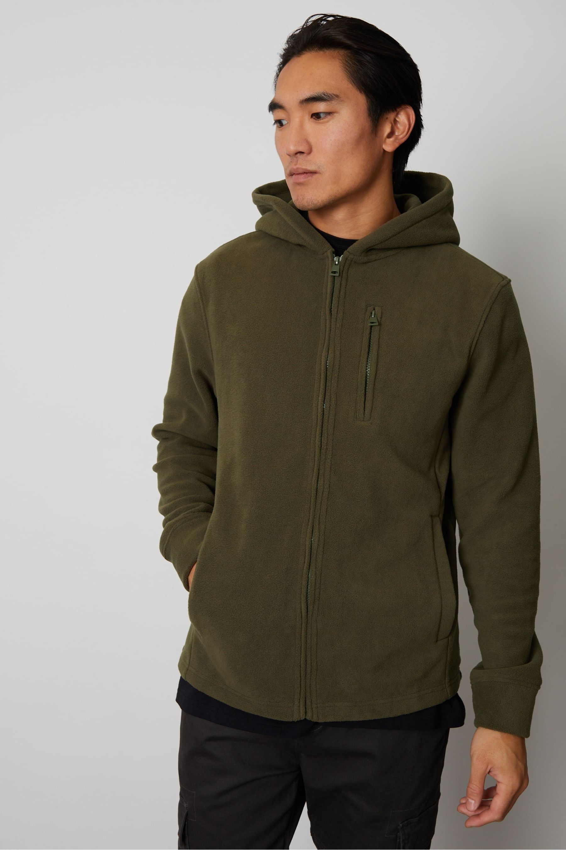 Buy Threadbare Green Micro Fleece Zip Through Hoodie from the Next