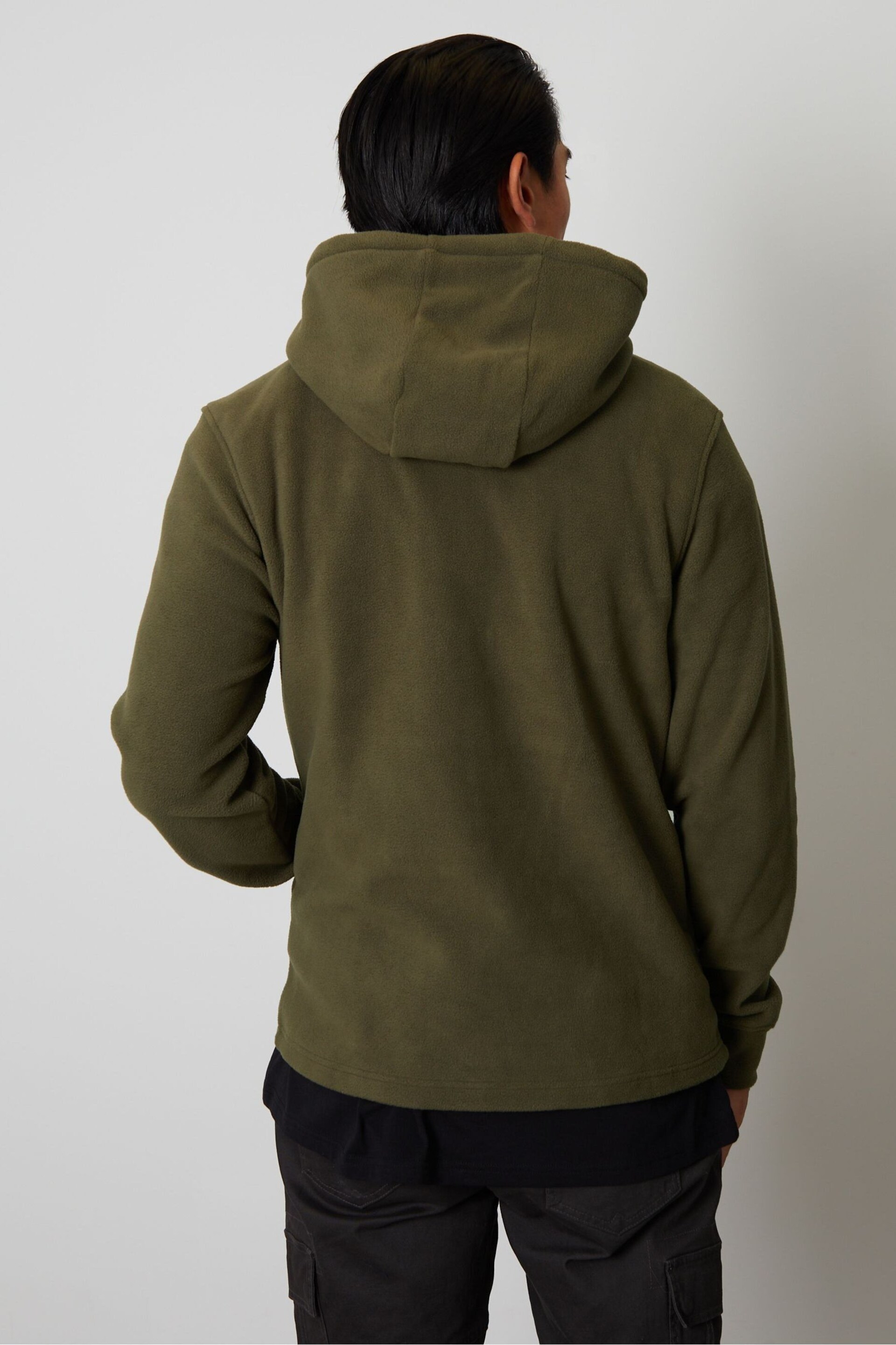 Threadbare Green Micro Fleece Zip Through Hoodie - Image 2 of 4