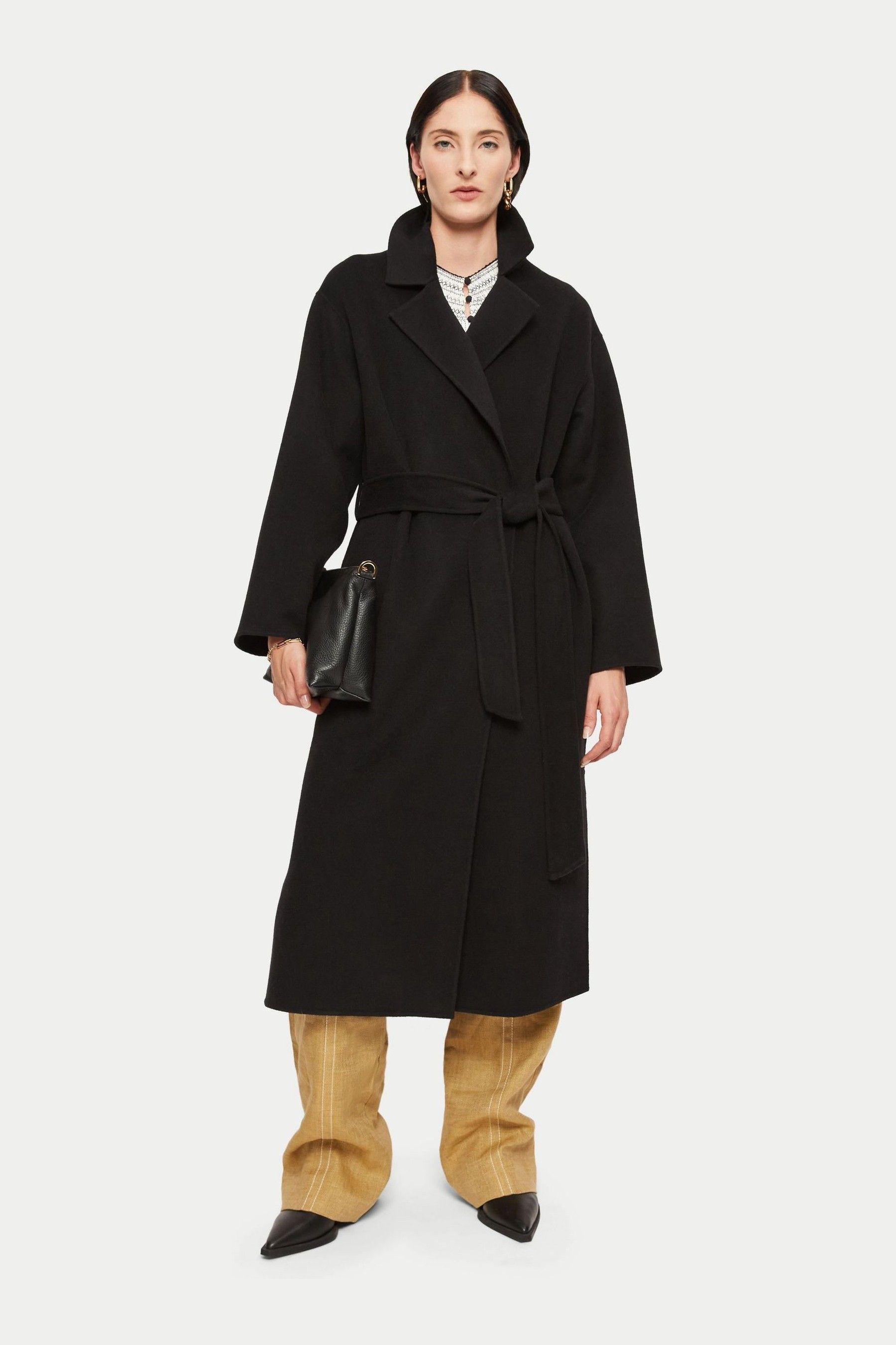 Jigsaw Long Double Faced Black Wool Coat