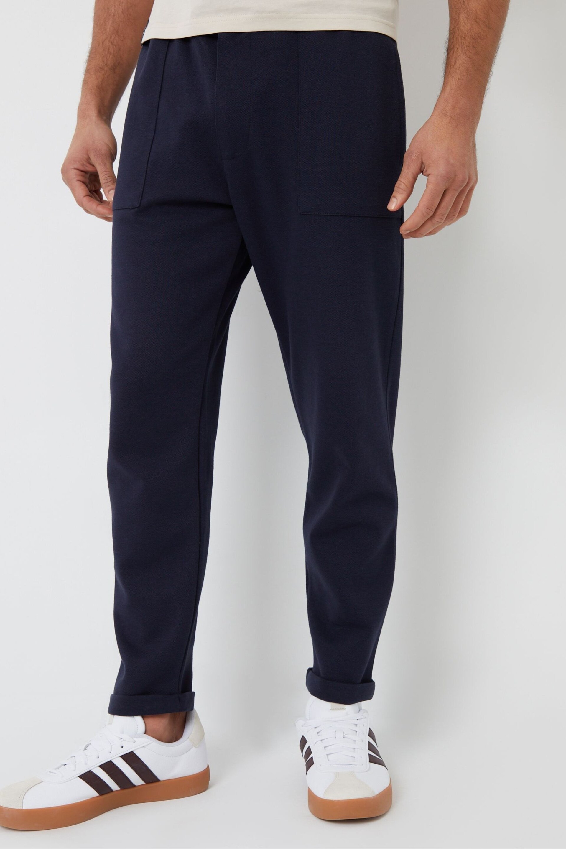 Threadbare Blue Pique Seam Detail Cuffed Joggers - Image 1 of 4