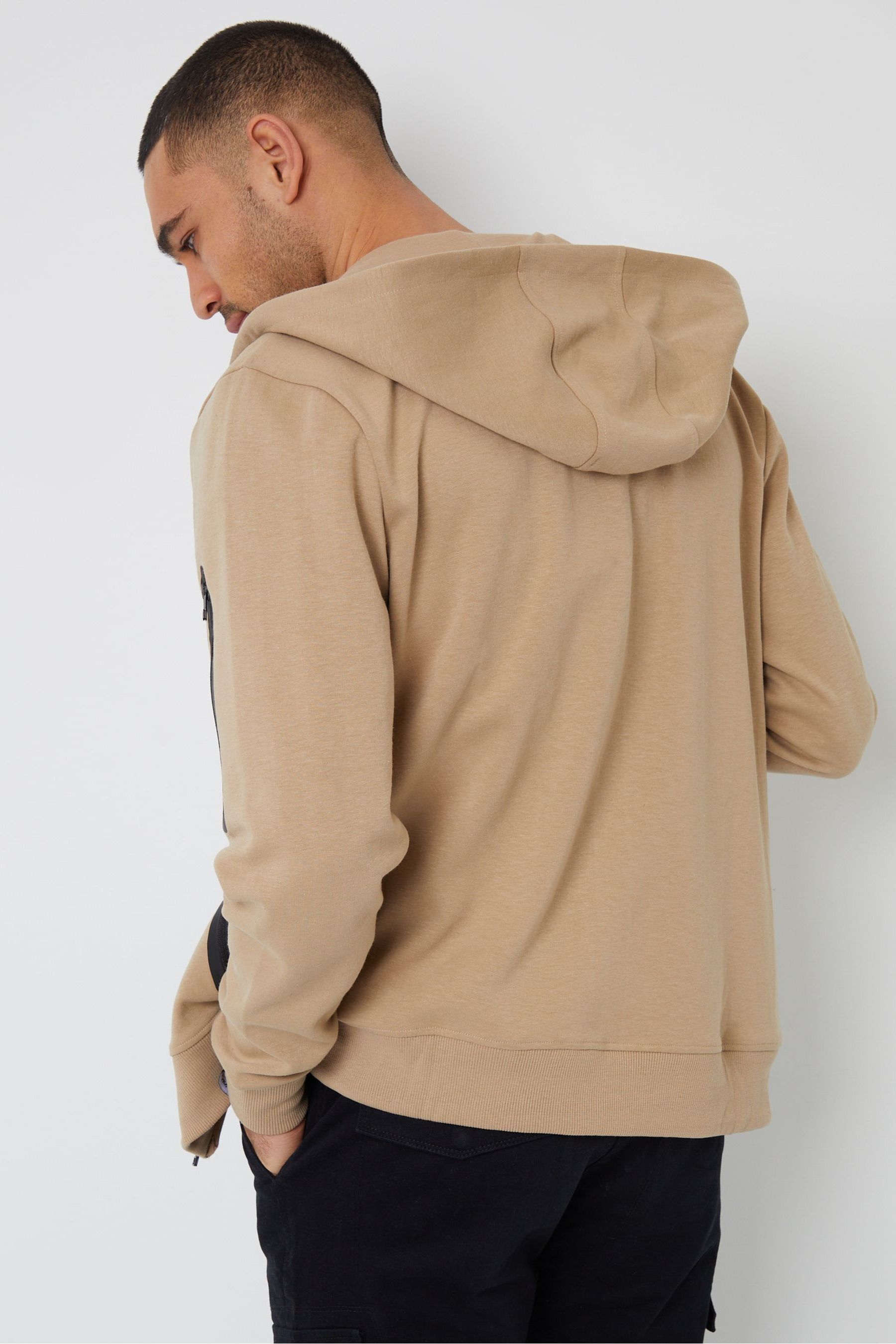 Buy Threadbare Brown Chevron Detail High Neck Zip Up Hoodie from Next Luxembourg