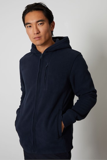 Threadbare Blue Micro Fleece Zip Through Hooded Jacket