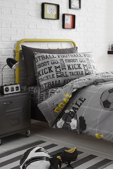 Bedlam Kids Grey Football Duvet Cover And Pillowcase Set