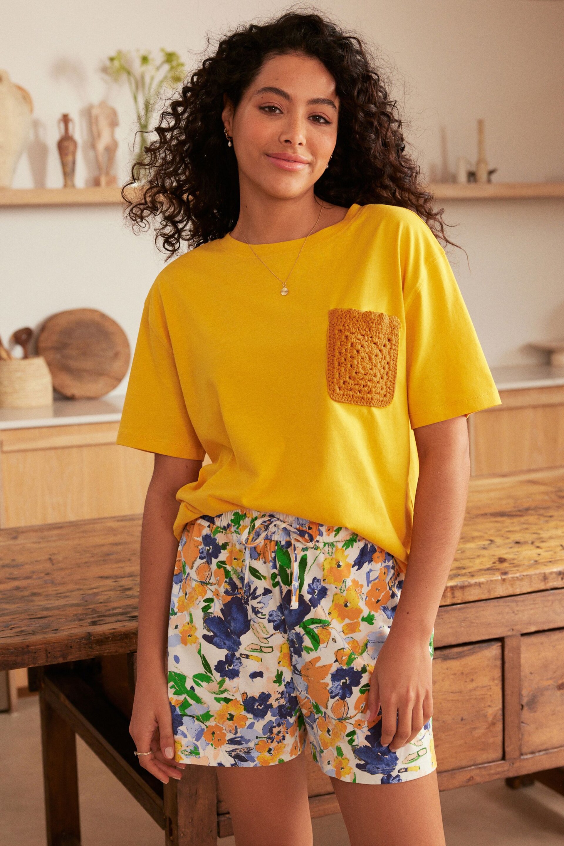 Yellow Floral Cotton Short Set Pyjamas - Image 2 of 9
