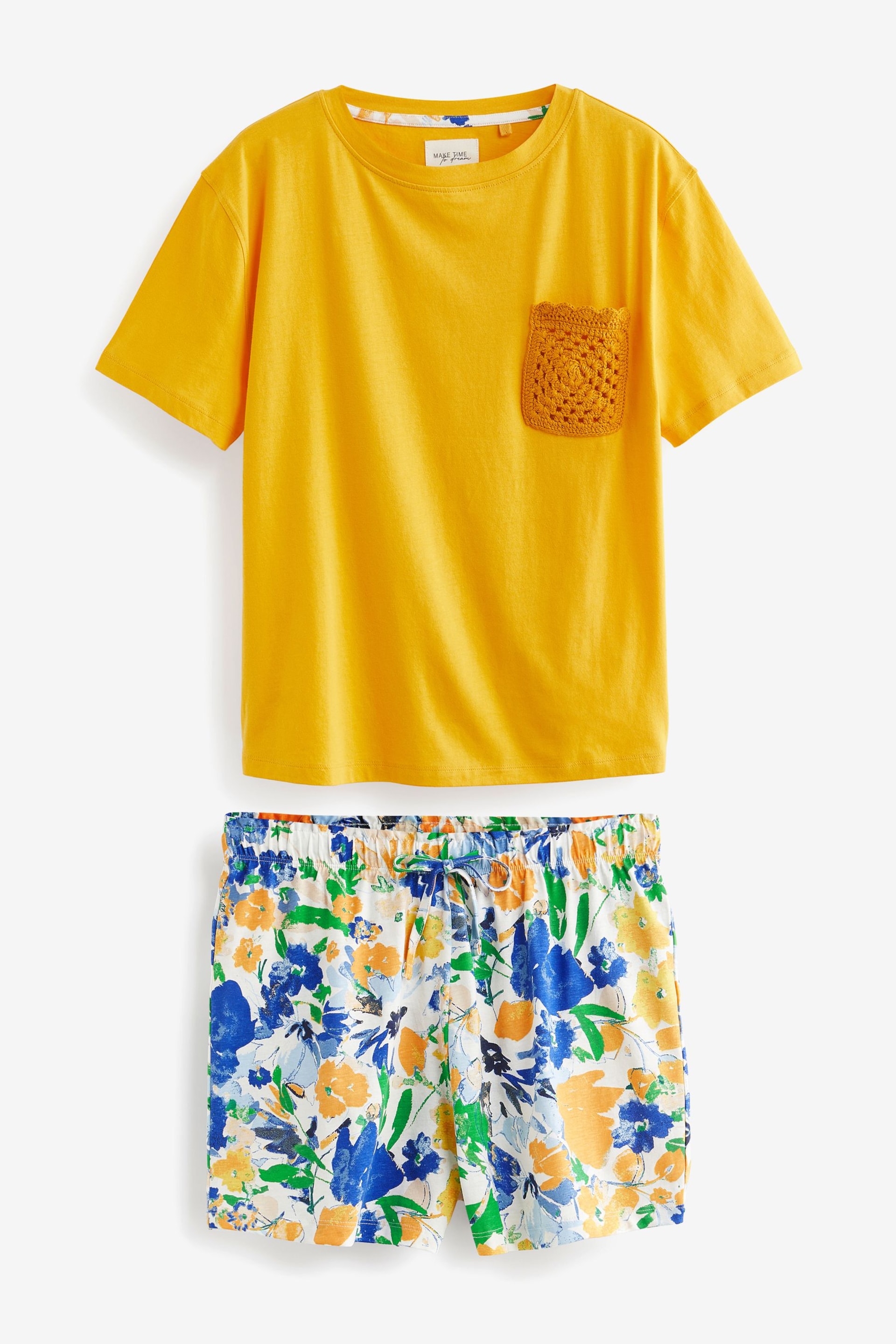 Yellow Floral Cotton Short Set Pyjamas - Image 6 of 9
