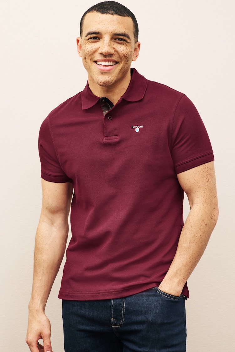 Barbour® Burgundy Red Classic Pique Polo Shirt - Image 1 of 7