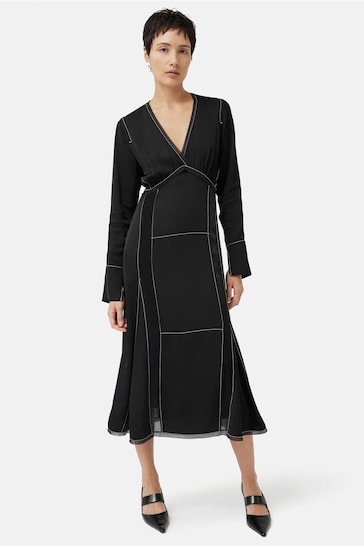 Jigsaw Contrast Stitch Viscose Black Dress