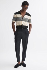 Reiss Black Seville Striped Cuban Collar Button Through T-Shirt - Image 3 of 5