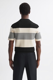 Reiss Black Seville Striped Cuban Collar Button Through T-Shirt - Image 5 of 5