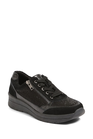 Pavers Wide Fit Black Trainers