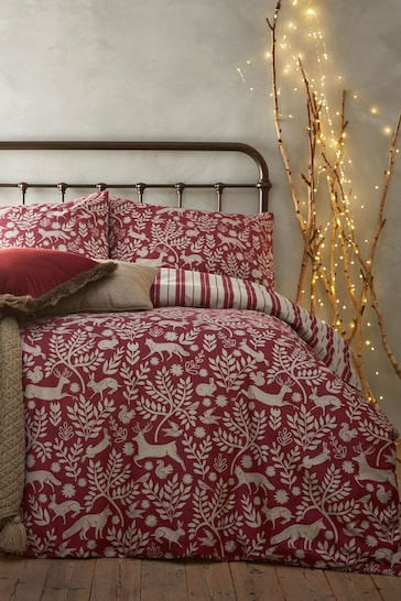Buy furn. Wildberry Red Skandi Woodland Brushed Cotton Reversible Duvet Cover and Pillowcase Set from the Next UK online shop
