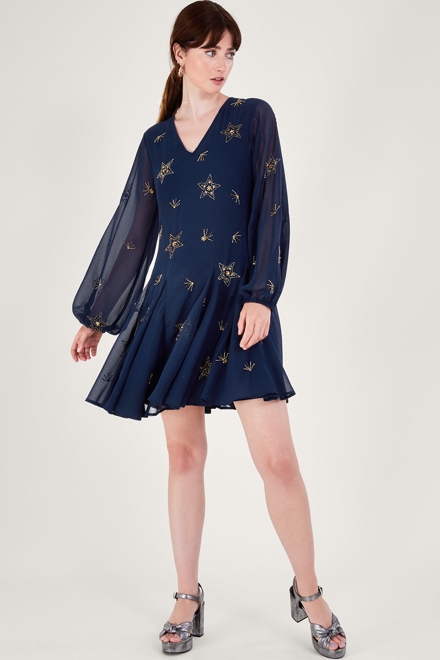 Buy Monsoon Blue Selena Star Embellished Dress from Next Luxembourg