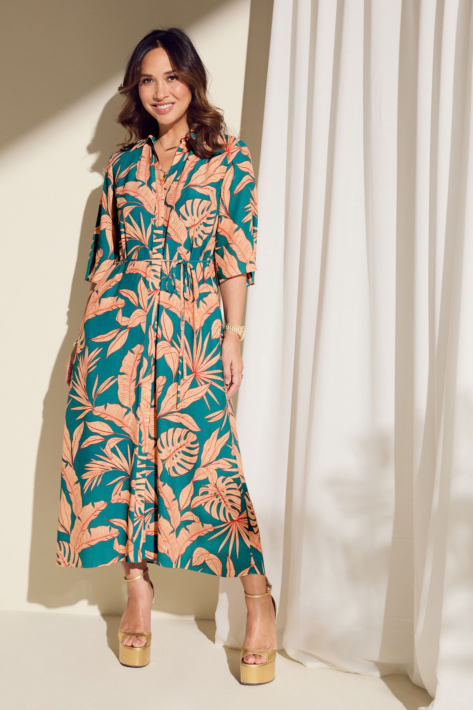 Myleene Klass Blue Tropical Print Shirt Dress - Image 1 of 10