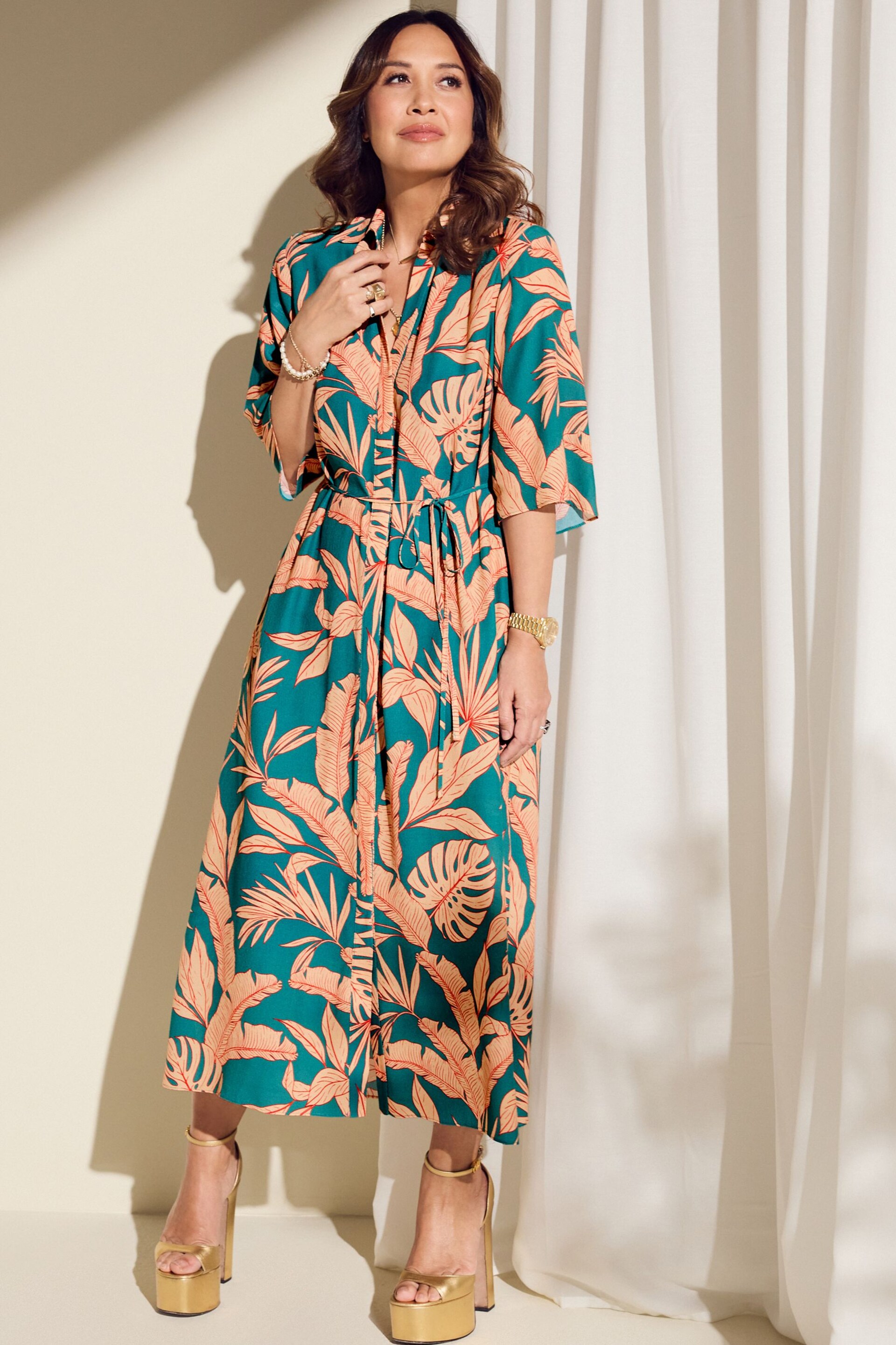 Myleene Klass Blue Tropical Print Shirt Dress - Image 4 of 10