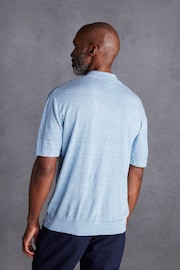 Blue Linen Blend Knitted Polo Shirt - Image 2 of 5