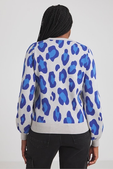 Simply Be Blue Leopard Print Pattern Jumper