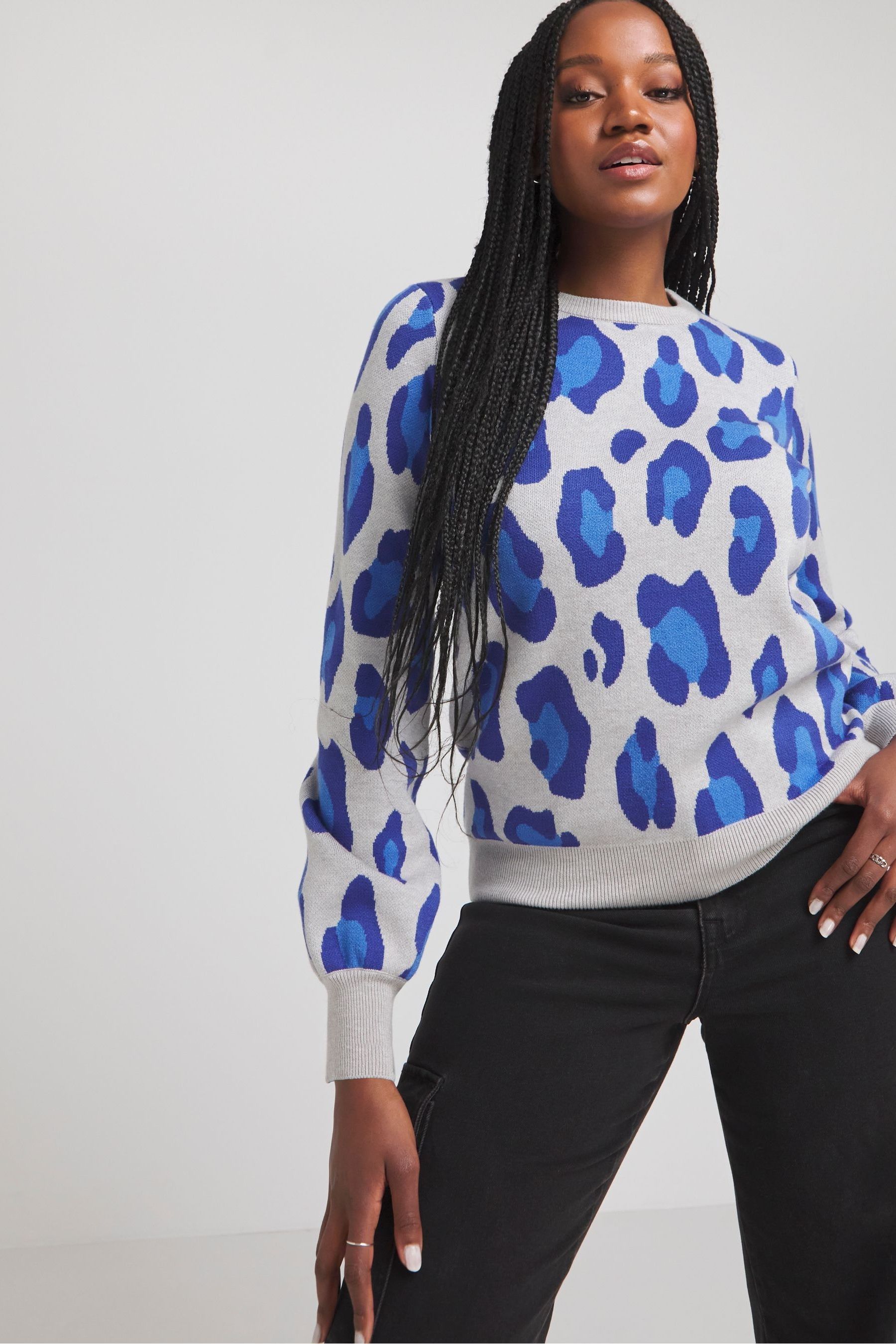 Blue leopard fashion jumper