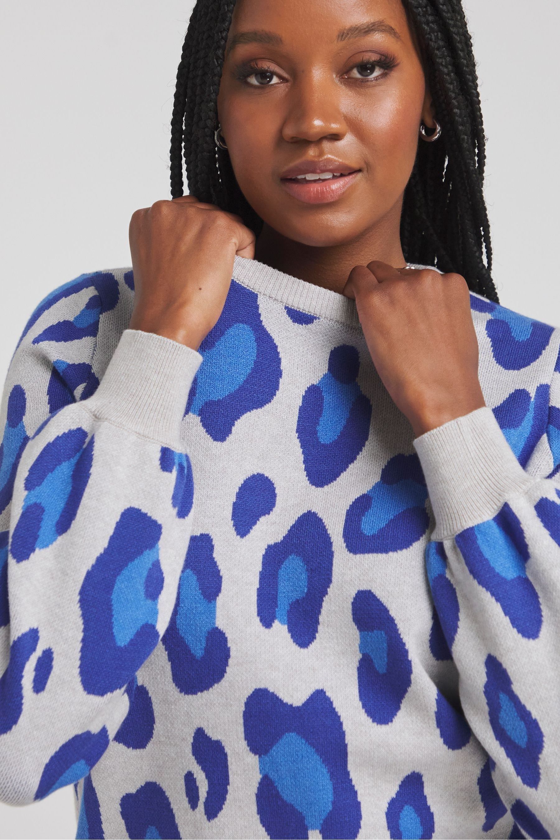 Buy Simply Be Blue Leopard Print Pattern Jumper from Next Luxembourg