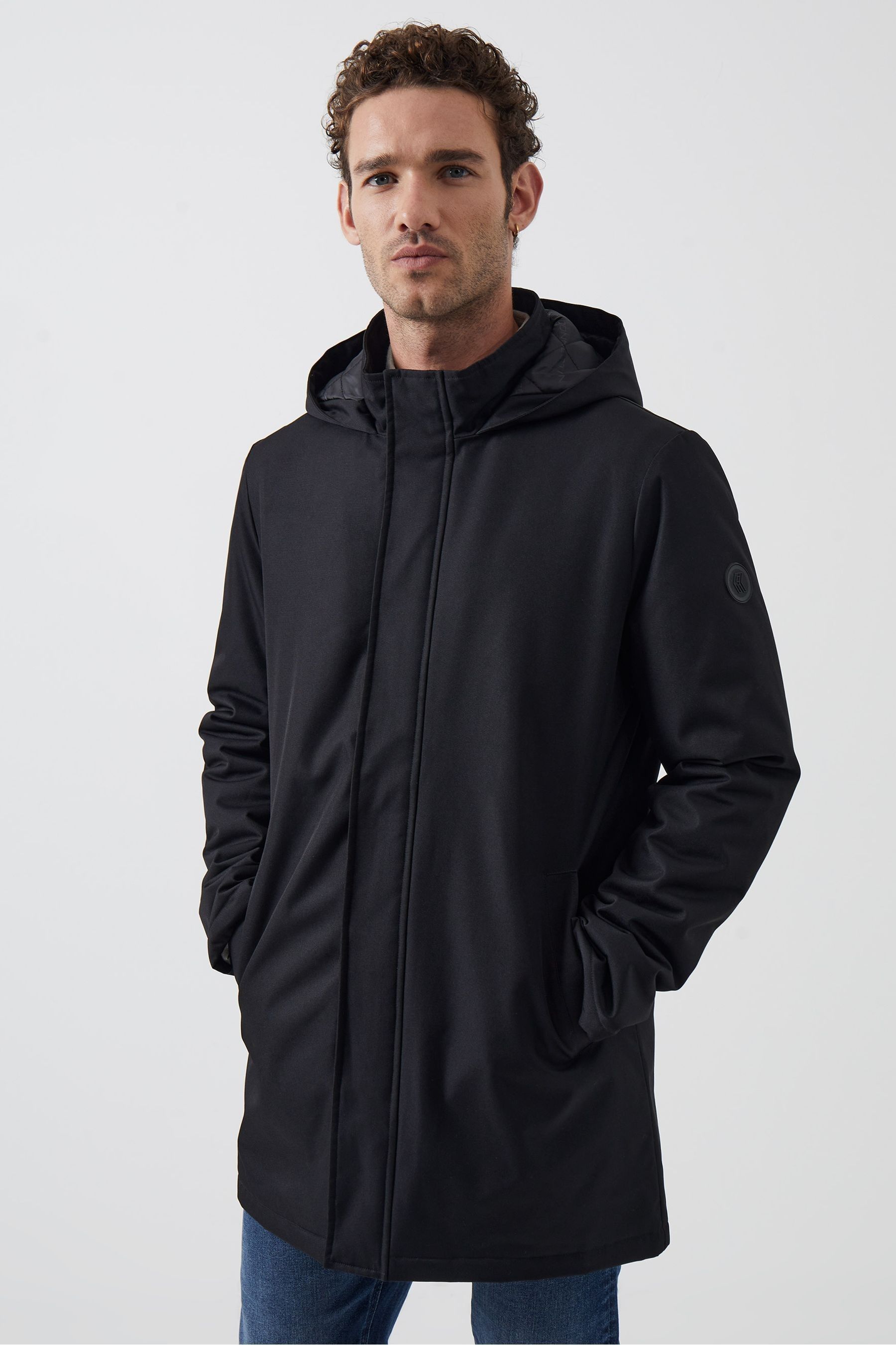 Black hooded trench coat mens 2025