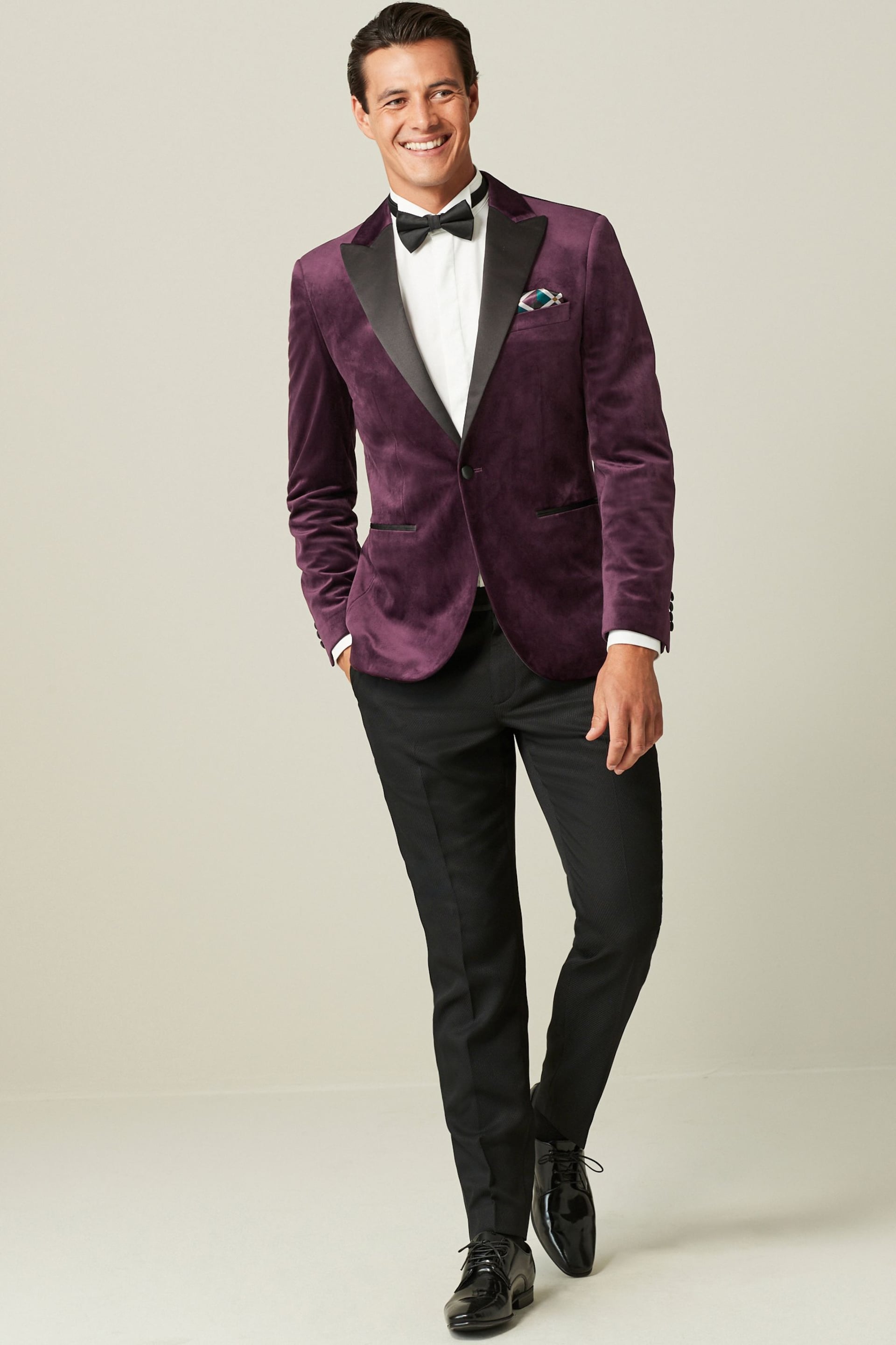 Burgundy Slim Velvet Blazer - Image 2 of 11