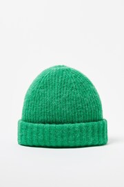 Oliver Bonas Green Double Rib Knitted Beanie Hat - Image 1 of 4