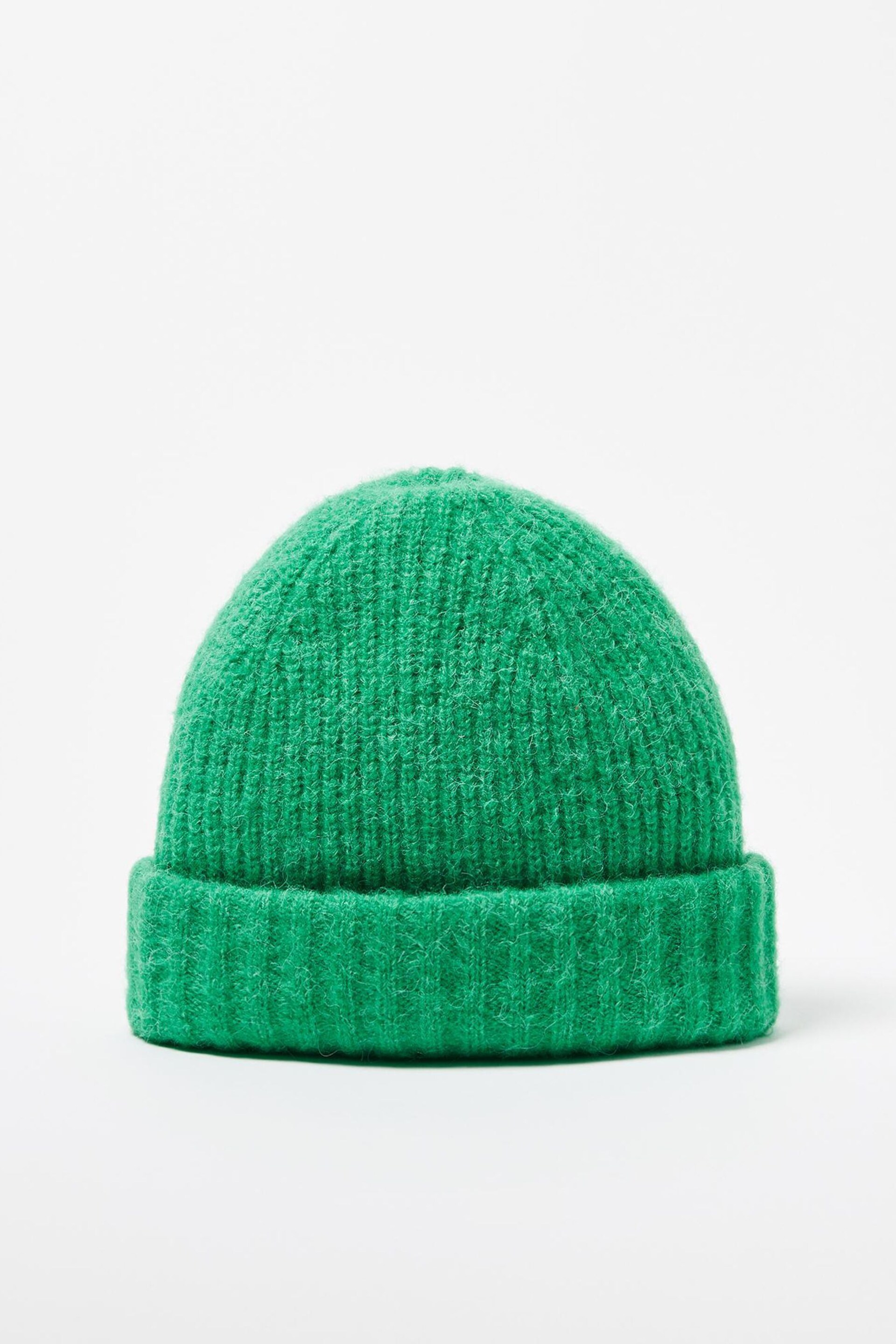 Oliver Bonas Green Double Rib Knitted Beanie Hat - Image 1 of 4