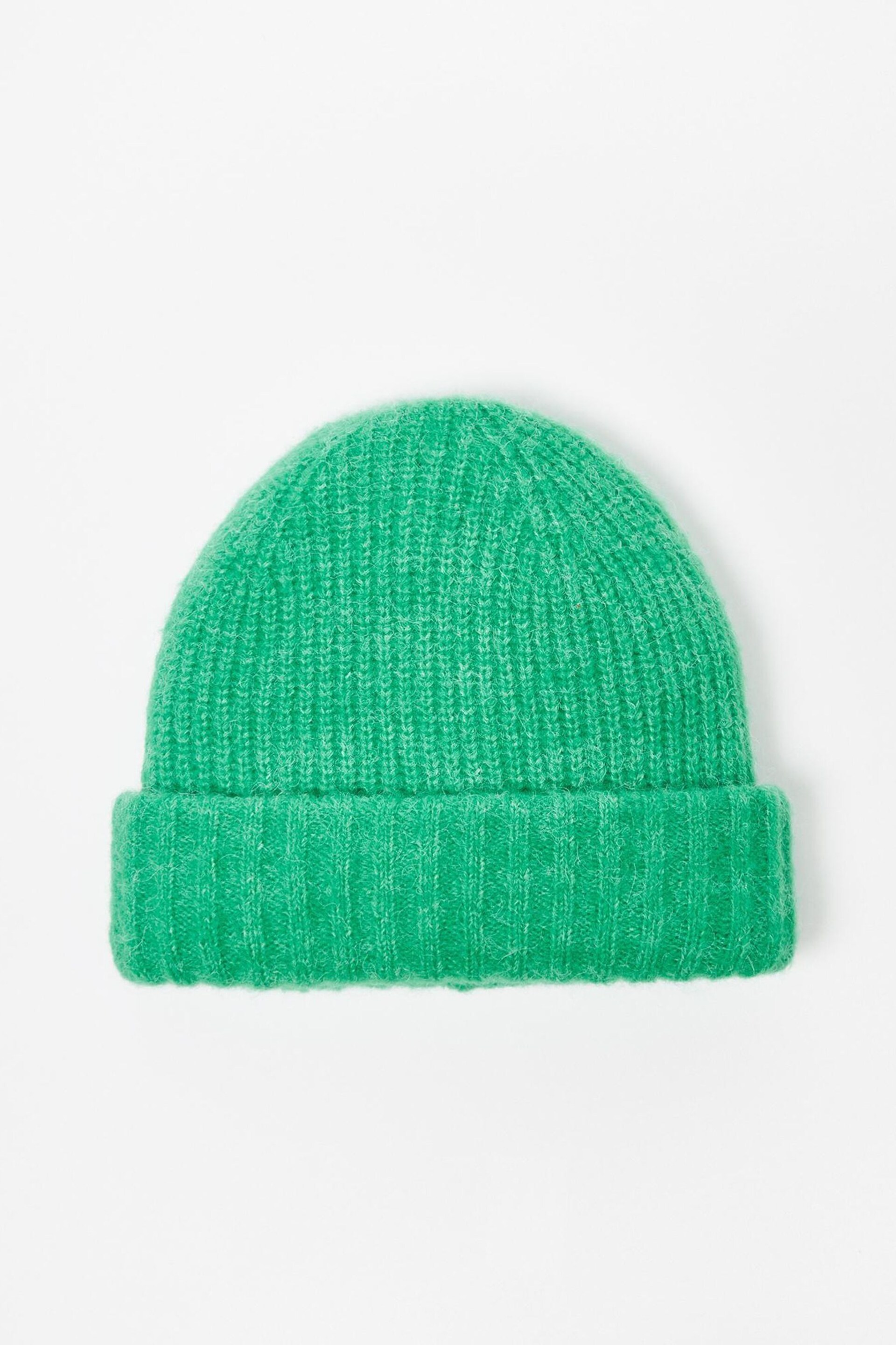 Oliver Bonas Green Double Rib Knitted Beanie Hat - Image 2 of 4