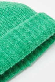Oliver Bonas Green Double Rib Knitted Beanie Hat - Image 3 of 4