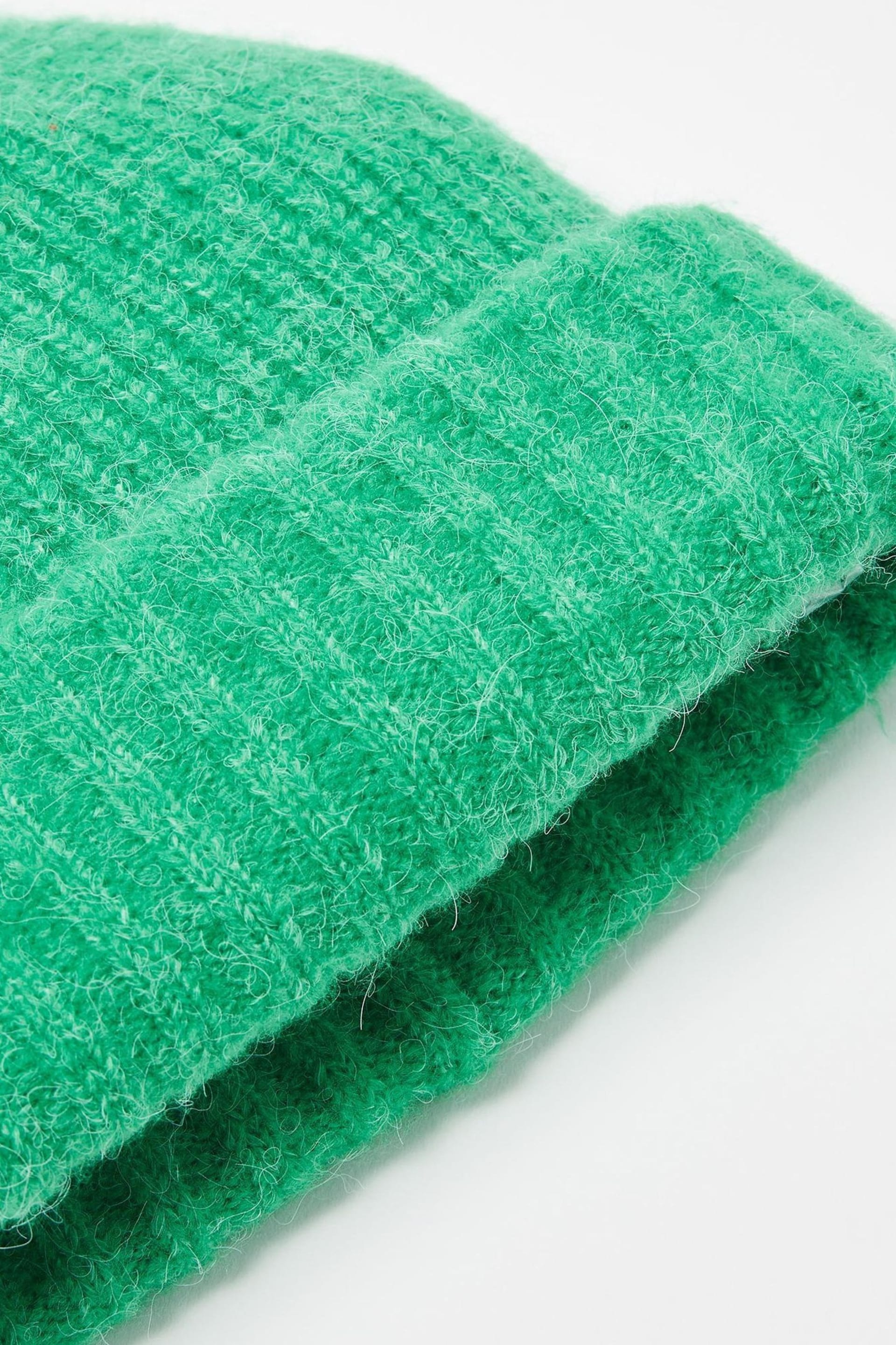 Oliver Bonas Green Double Rib Knitted Beanie Hat - Image 3 of 4