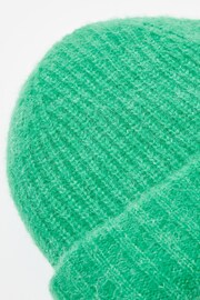 Oliver Bonas Green Double Rib Knitted Beanie Hat - Image 4 of 4