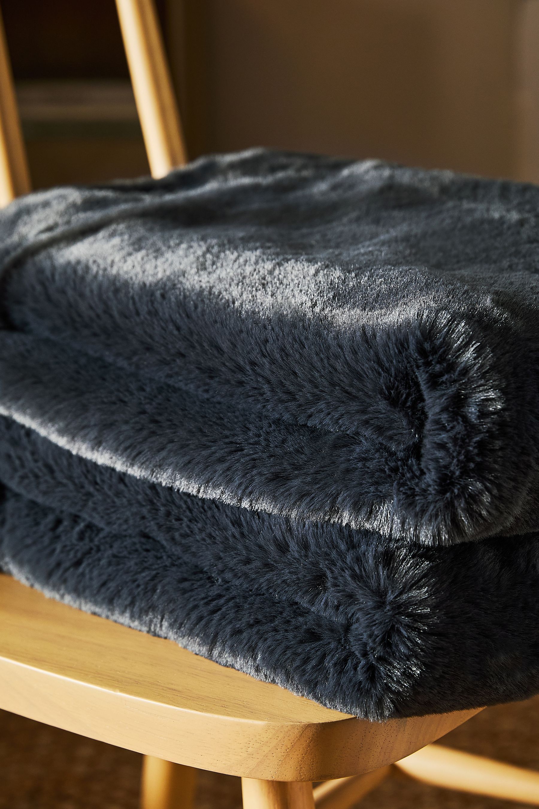 Blue Plush Faux Fur Throw