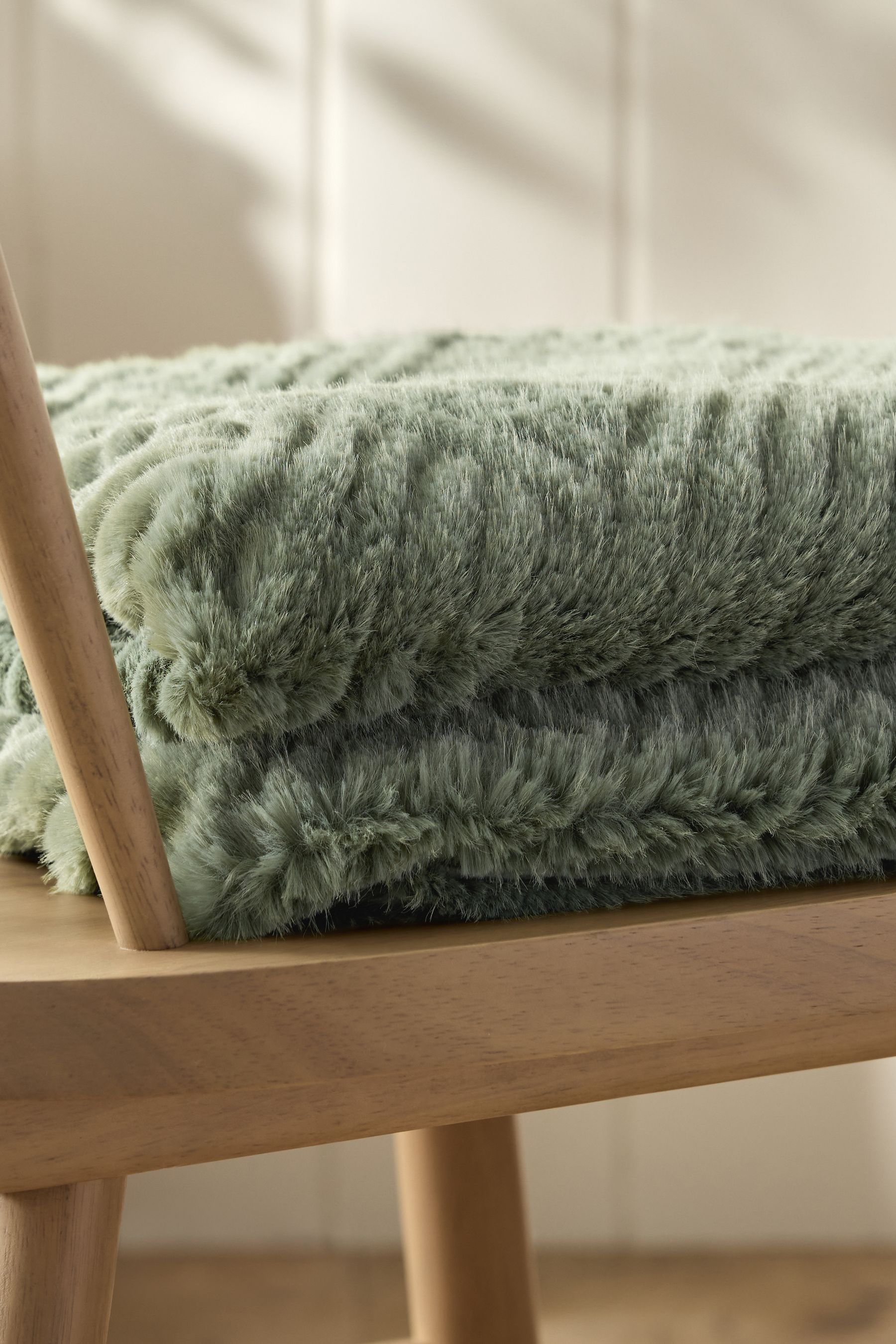 Sage Green Basset Embossed Faux Fur Throw