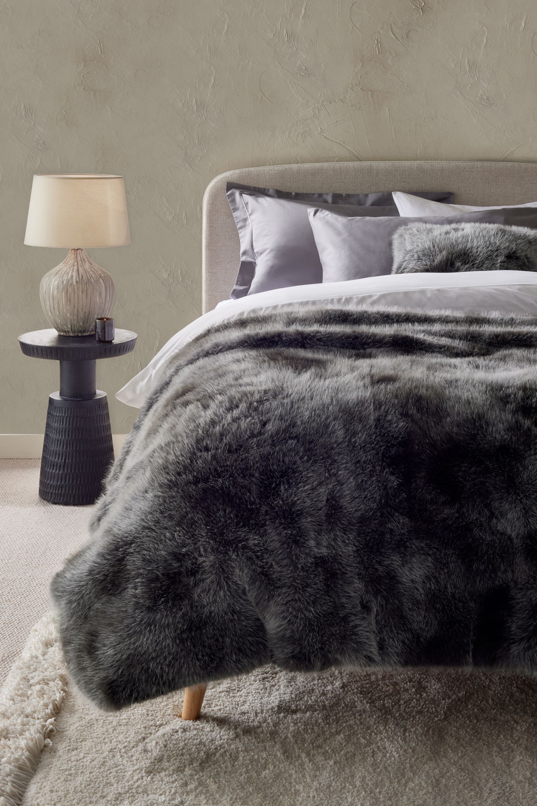 NEXT Charcoal Grey Loulou Faux Fur Throw Adult