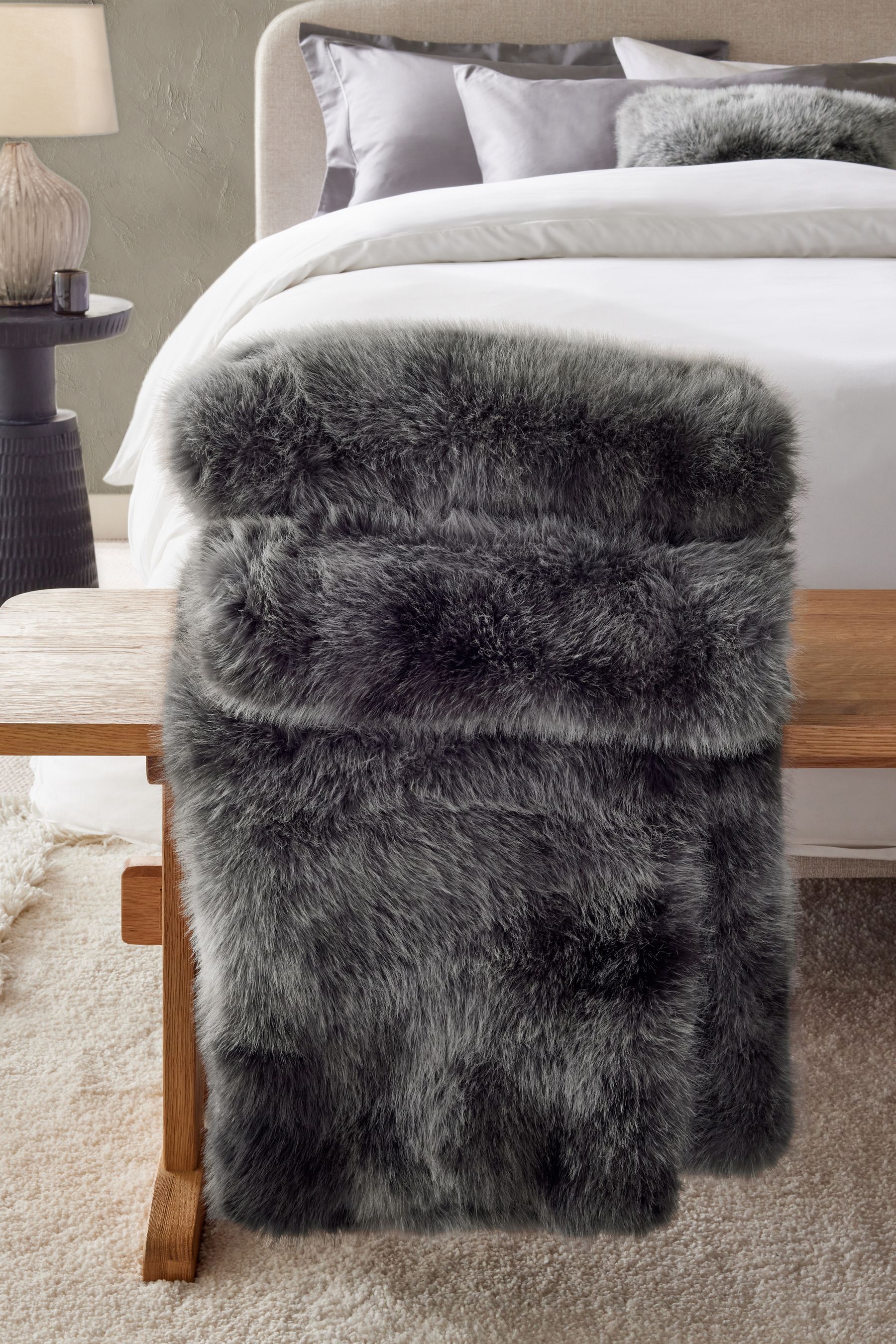 Charcoal grey faux fur throw 2025