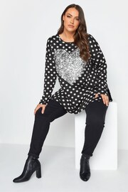 Yours Curve Black/White Heart Sequin Printed 3/4 Sleeve Split Hem Top - Image 2 of 4