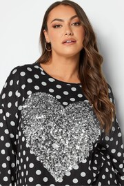 Yours Curve Black/White Heart Sequin Printed 3/4 Sleeve Split Hem Top - Image 4 of 4