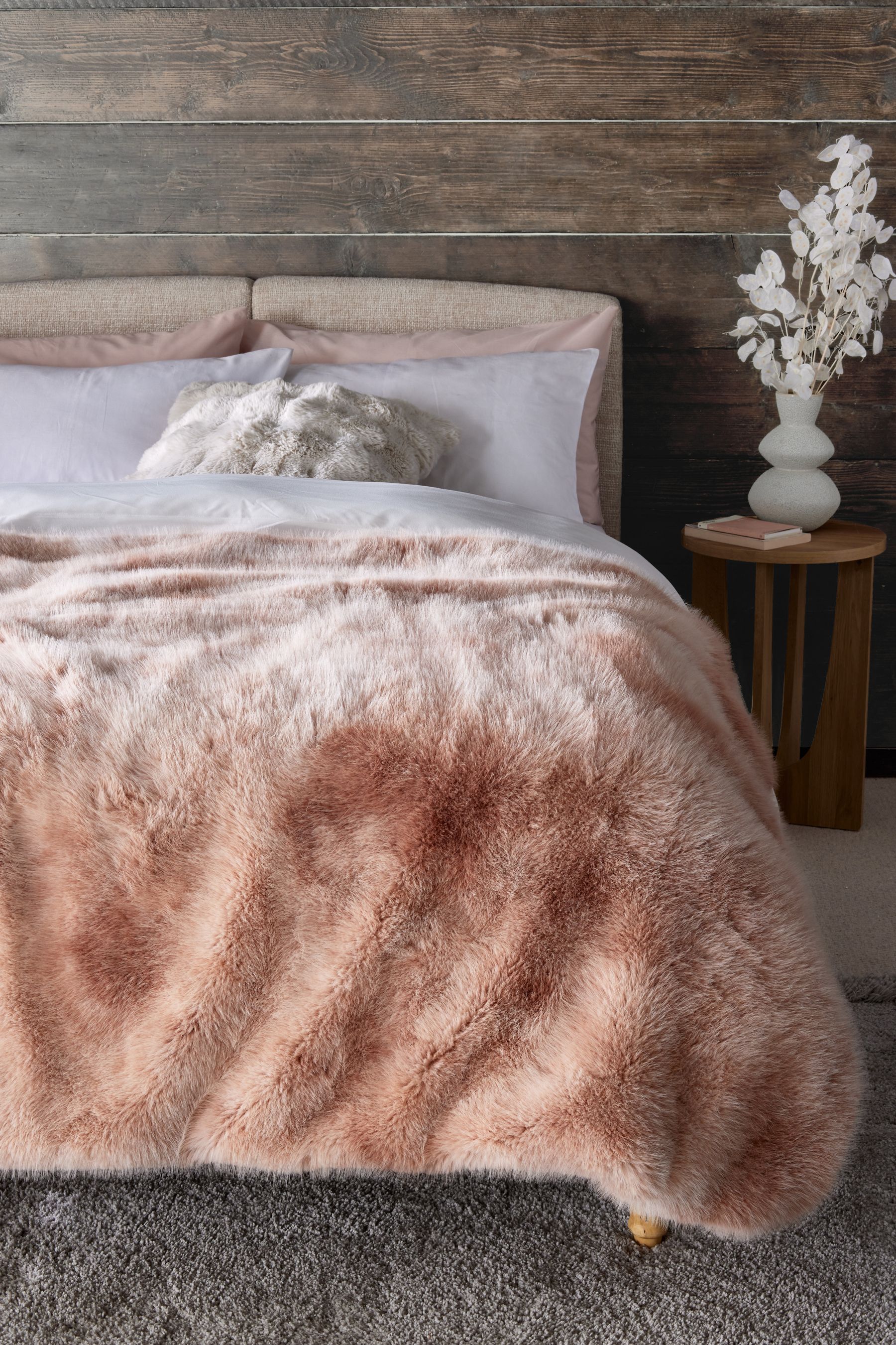 Next pink fur throw online