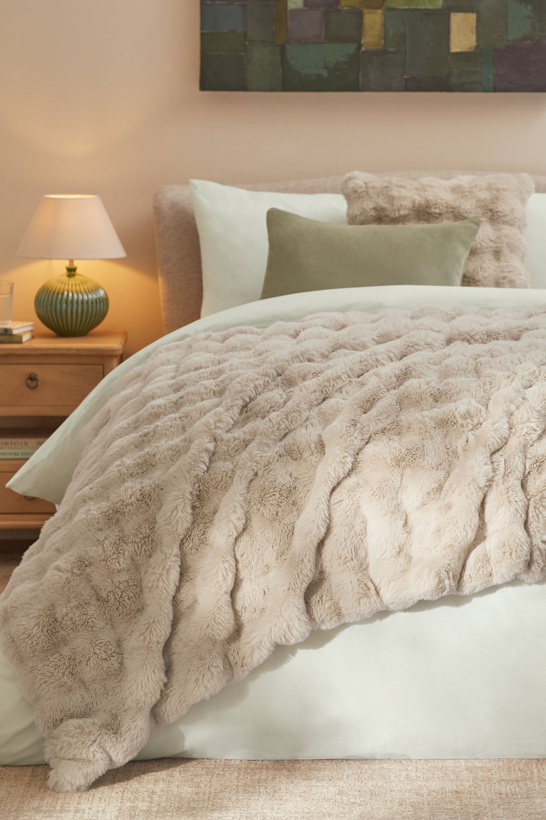 Buy Oyster Aspen Faux Fur Throw from Next Luxembourg