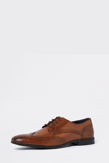 River Island Brown Lace-Up Leather Brogue Derby Shoes