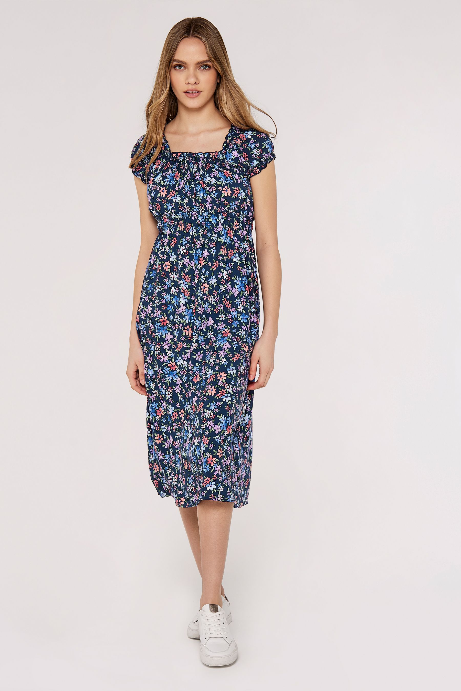 Buy Apricot Blue Multi Ditsy Floral Print Milkmaid Midi Dress from the Next UK online shop
