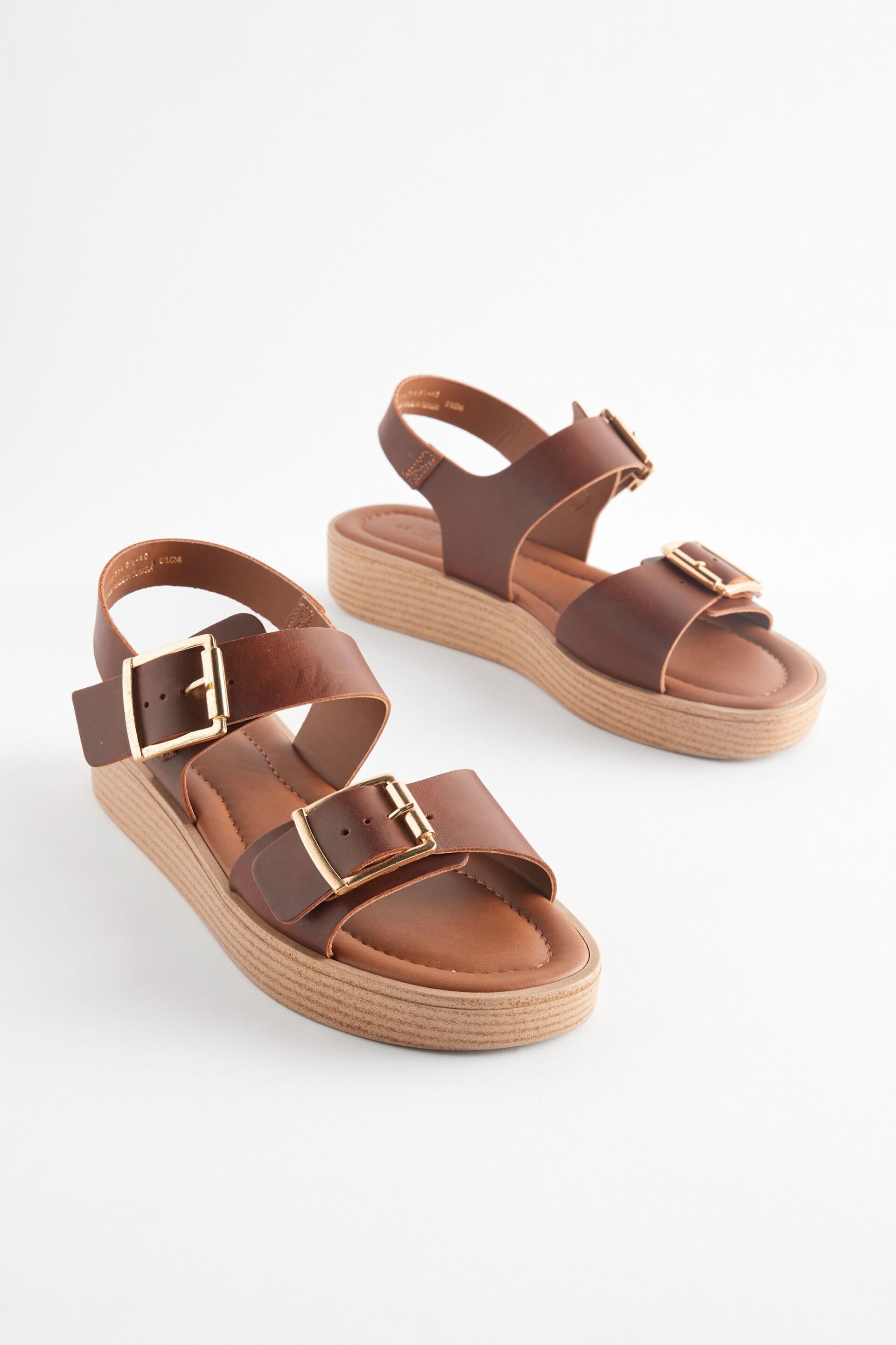 Tan Brown Regular/Wide Fit Buckle Flatform Sandals - Image 1 of 5