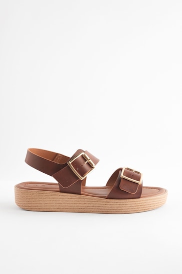 Tan Brown Regular/Wide Fit Buckle Flatform Sandals